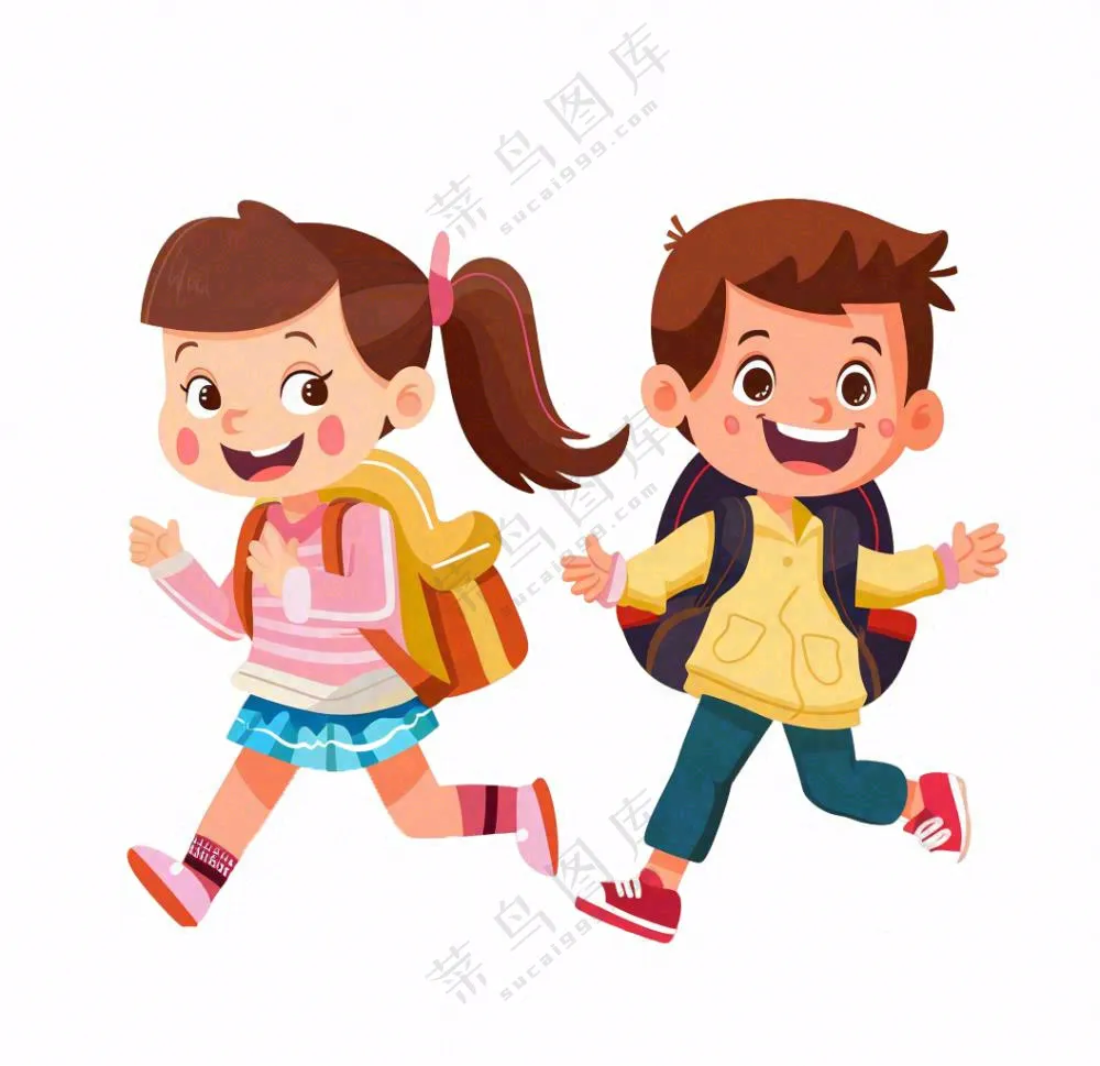 背着书包上学的学生卡通插画免抠