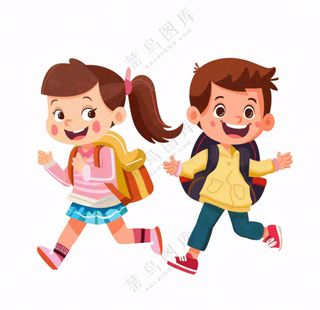 背着书包上学的学生卡通插画免抠