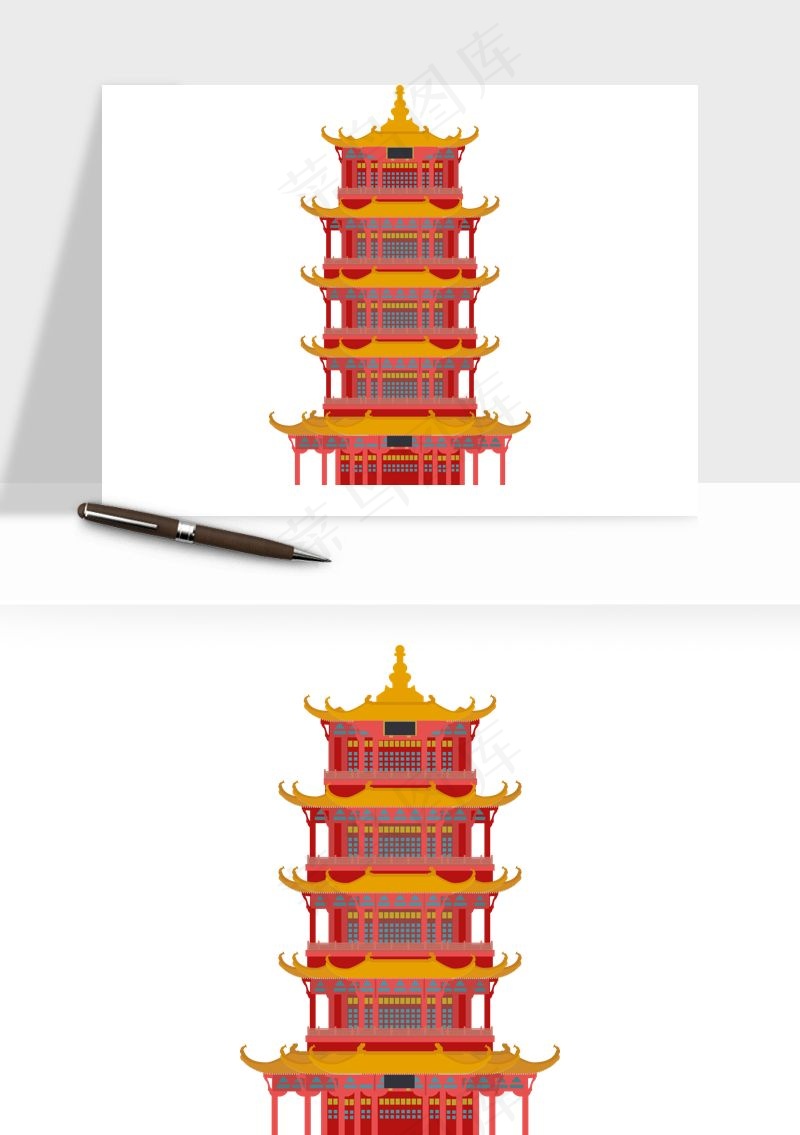 国潮风古建筑古楼古塔鼓楼ai,png免抠图