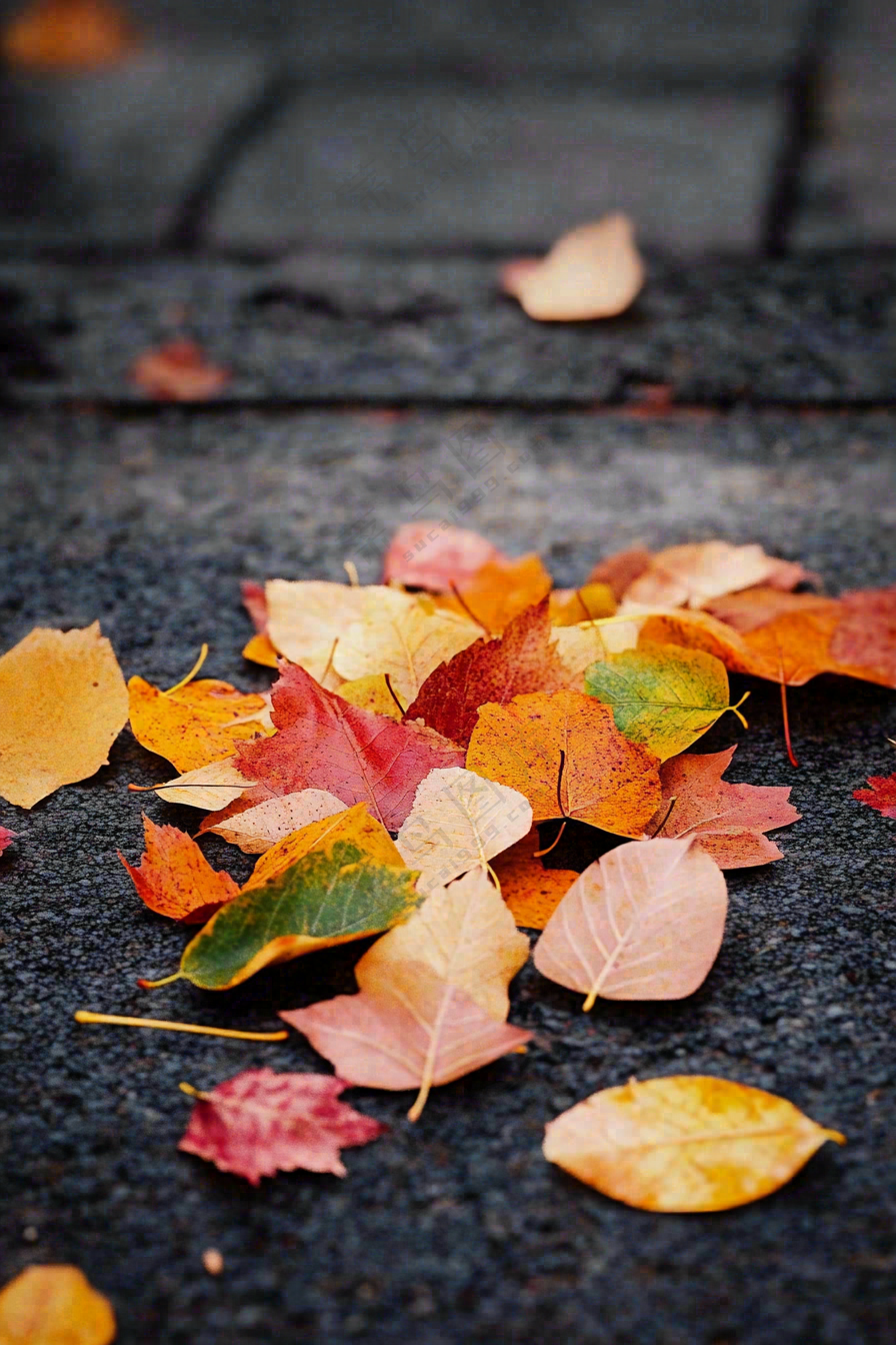 秋天道路上的落叶秋分摄影图