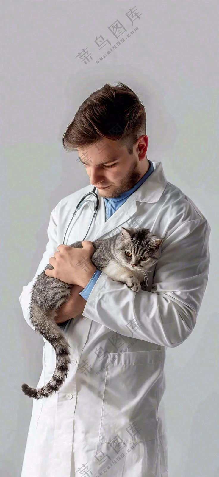 萌宠宠物医院医生抱着猫咪摄影图背景