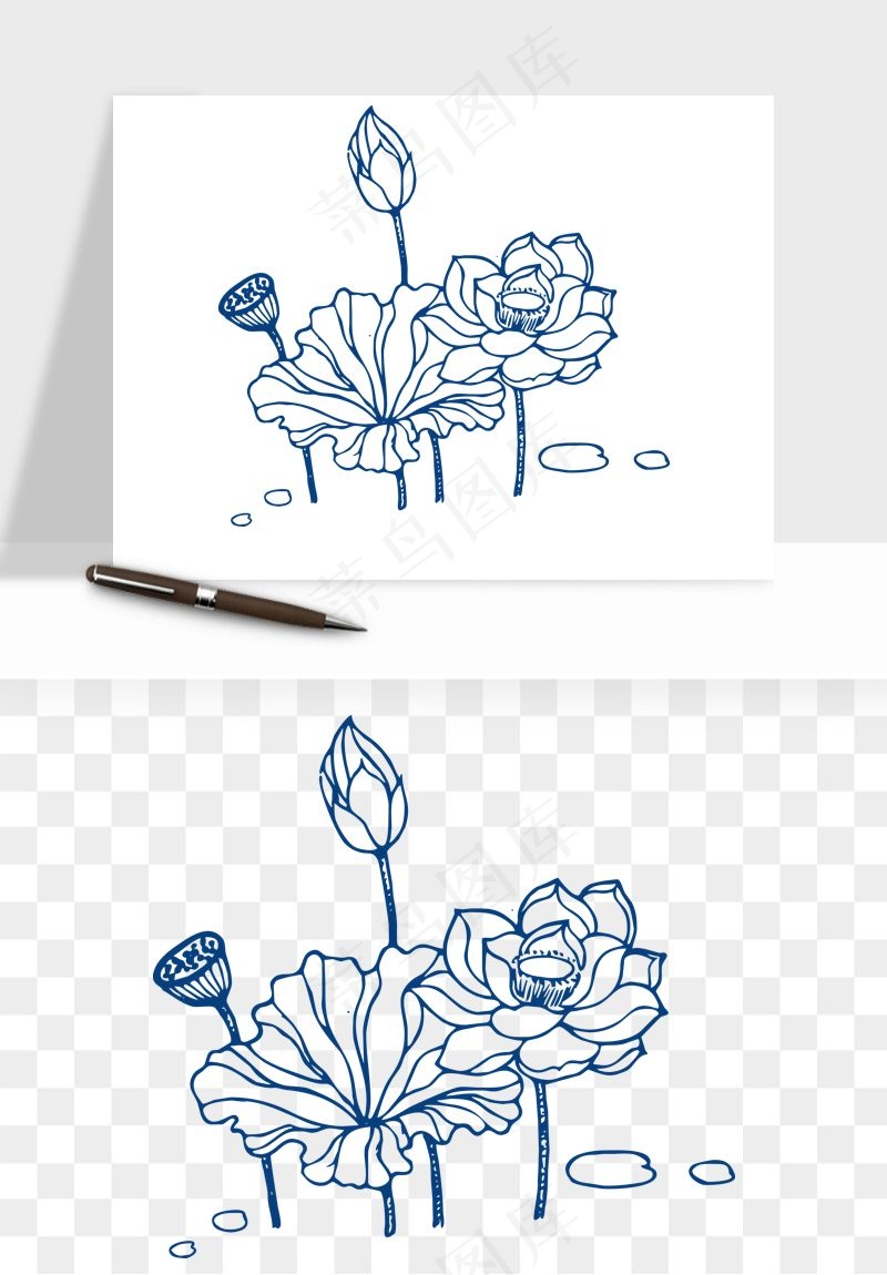 青花瓷花纹花卉图案png免抠