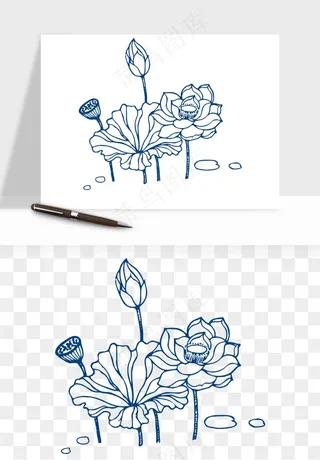 青花瓷花纹花卉图案png免抠