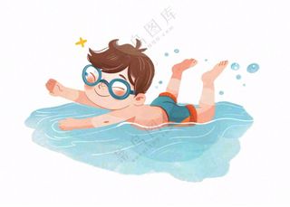 水里游泳的男孩学生运动人物插画免抠