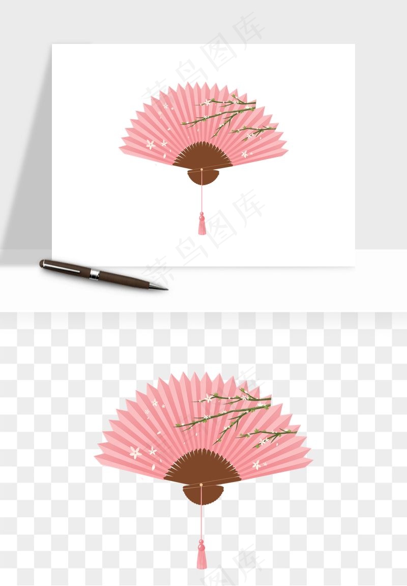 古风扇子元素png免抠