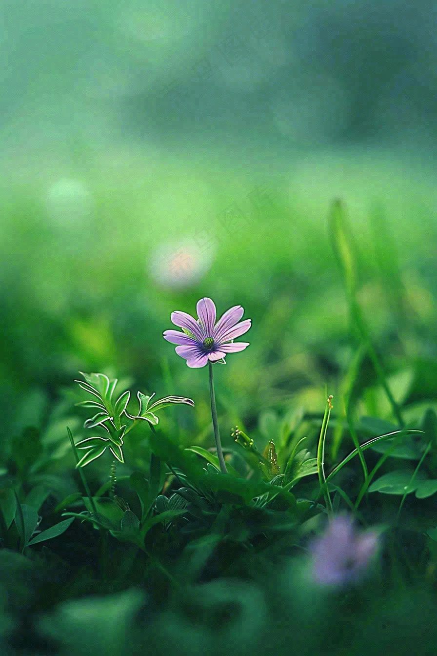 春天草丛里的小花立春惊蛰春分摄影图