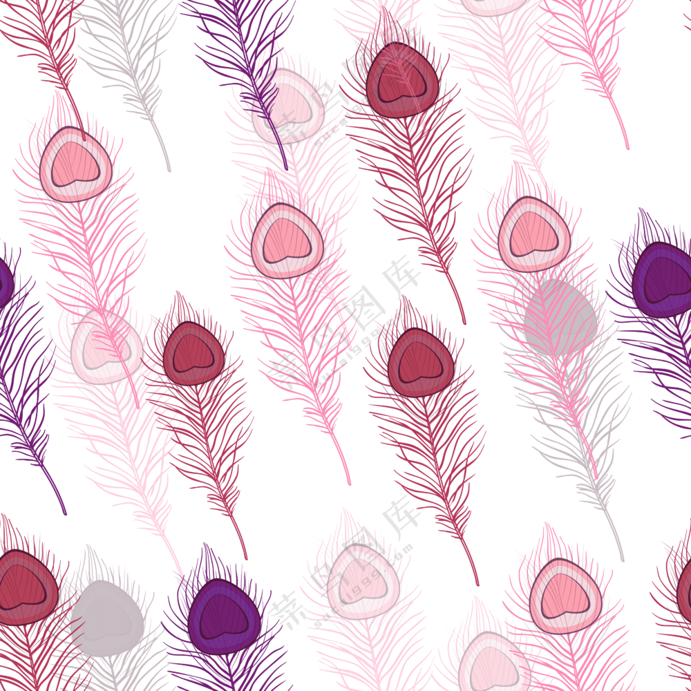 无缝拼接心形元素羽毛图案免抠素材