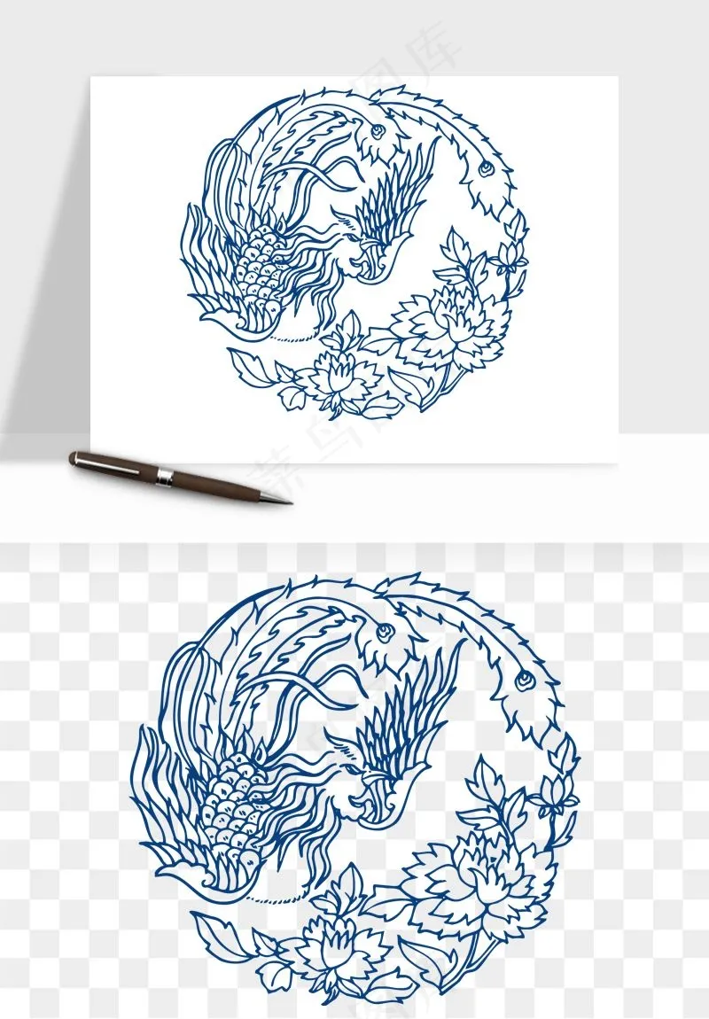 青花瓷花纹花卉图案png免抠