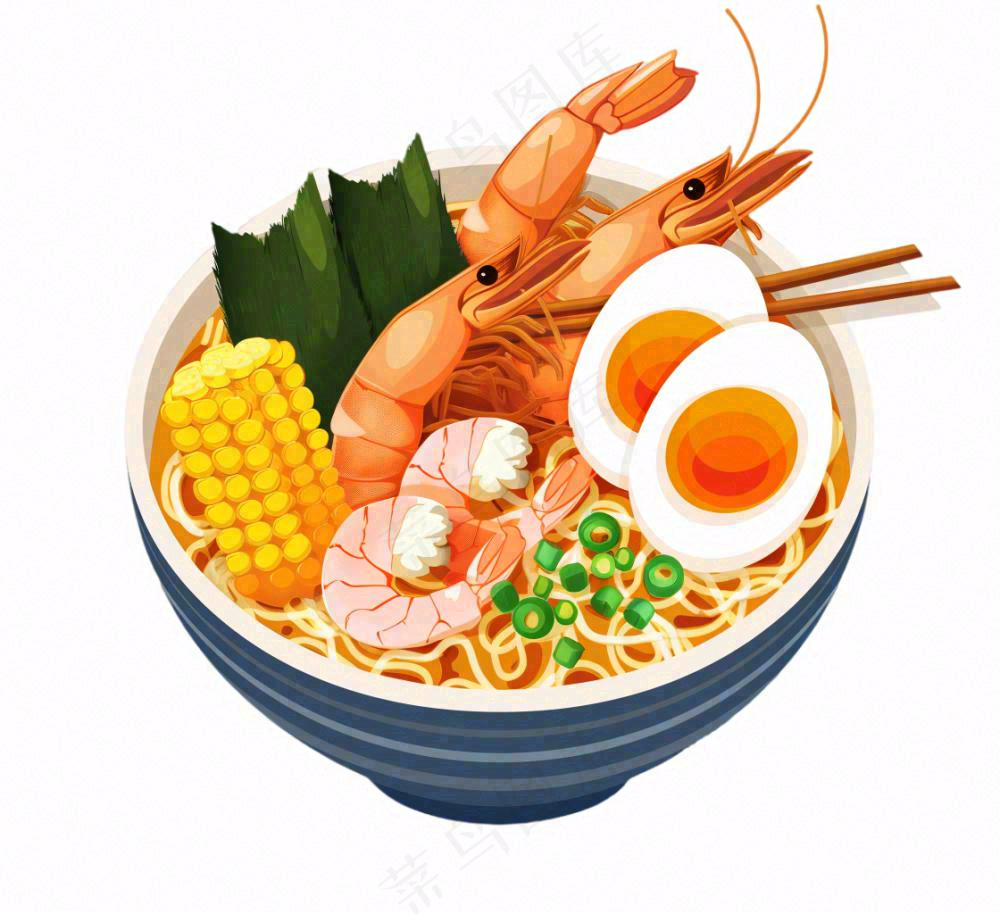 海鲜面美食卡通插画免抠