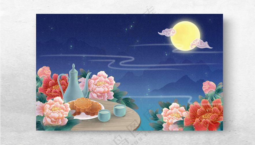 中秋节月亮月饼插画月饼插画广告设计海报