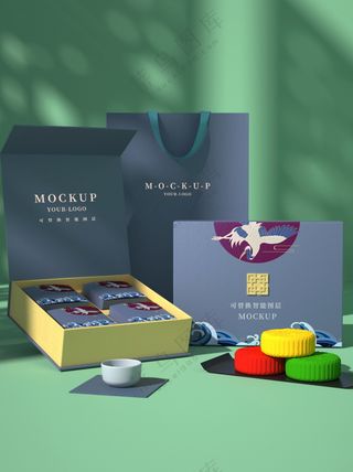 中式传统中秋节月饼礼盒包装psd样机009