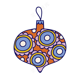 蓝橙色花朵圣诞装饰球 民族风装饰小元素