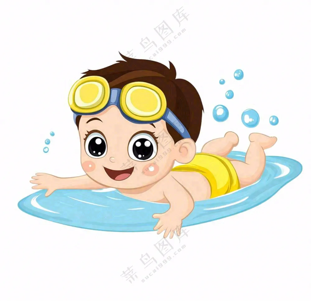 学习游泳的学生儿童卡通插画免抠