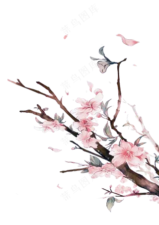 免扣红色花树枝图