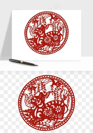 春节福字窗花剪纸png免抠