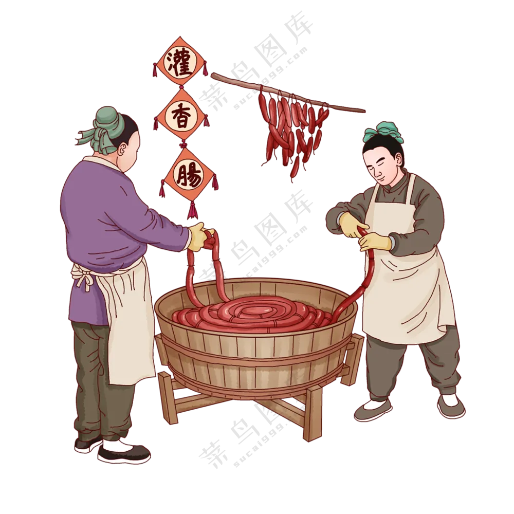 制作香肠插图古代免扣