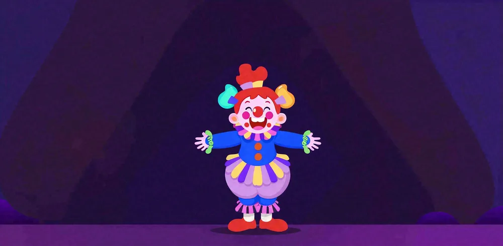马戏团小丑表演开心紫色卡通搞怪愚人节插画背景