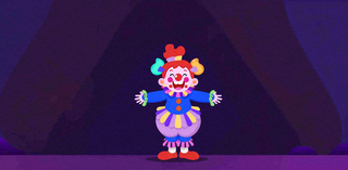 马戏团小丑表演开心紫色卡通搞怪愚人节插画背景