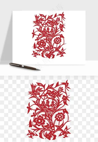 传统花鸟动物剪纸png免抠