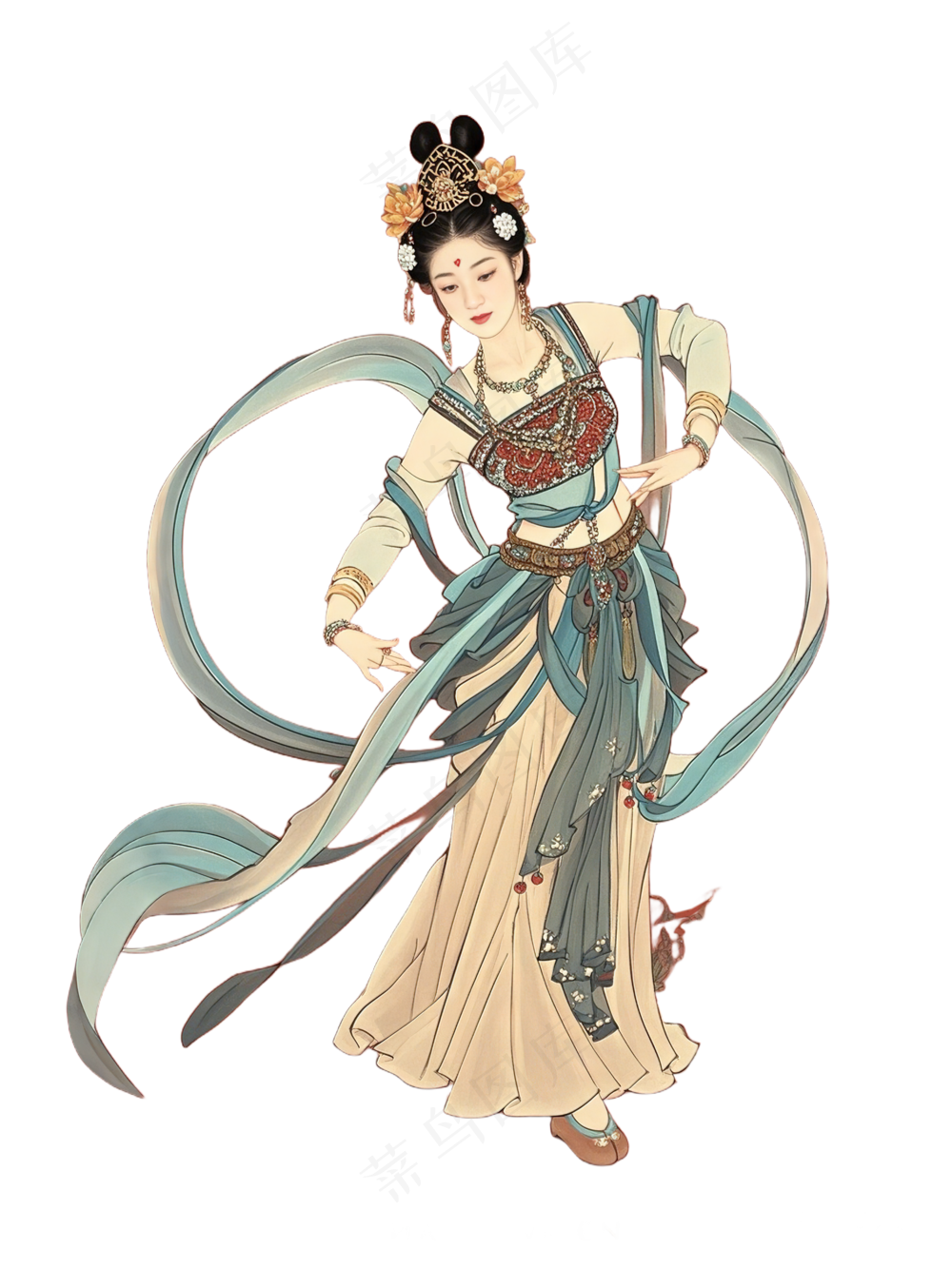 免抠中国画中国风盛装舞蹈人物