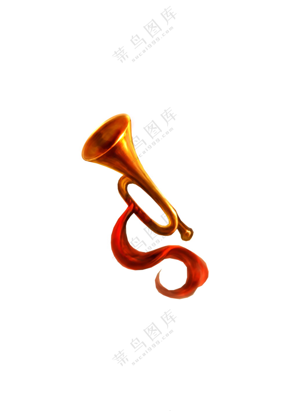 缠着红绸子的金色号角免抠图片素材