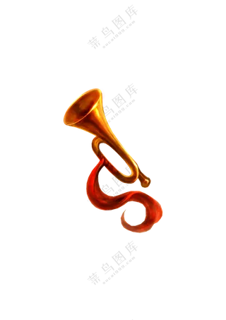 缠着红绸子的金色号角免抠图片素材