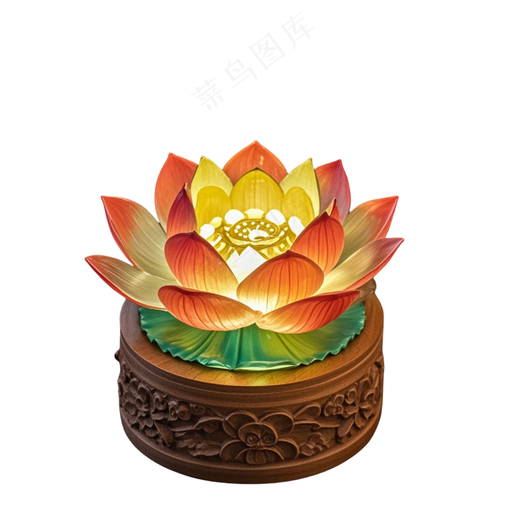 中式彩色莲花灯免抠图中元节