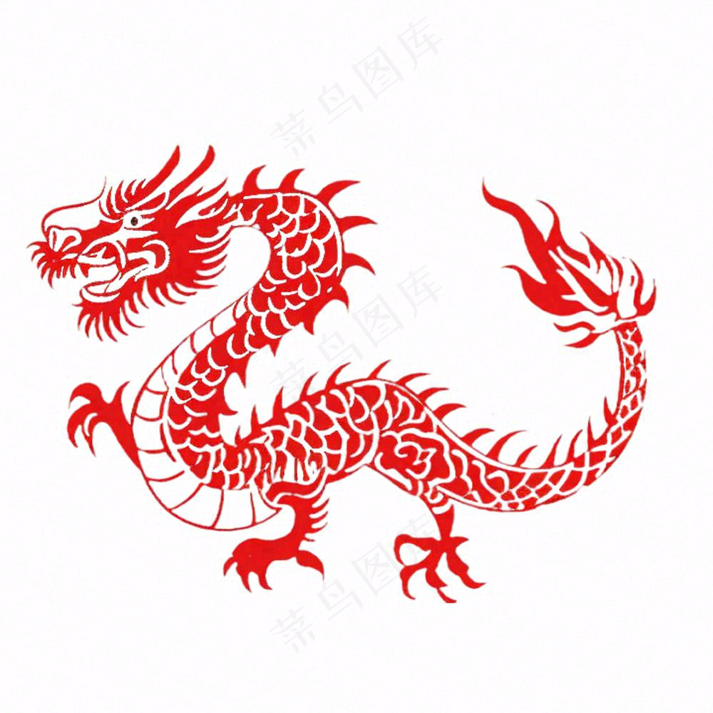 红色龙中国卡通剪纸免抠