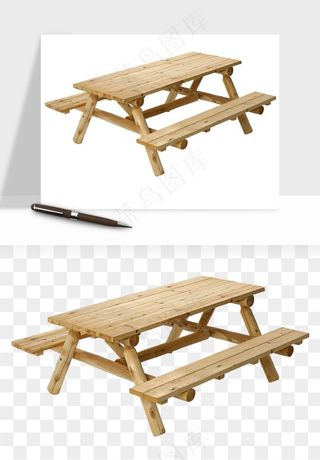 老式木桌木椅木凳png免抠