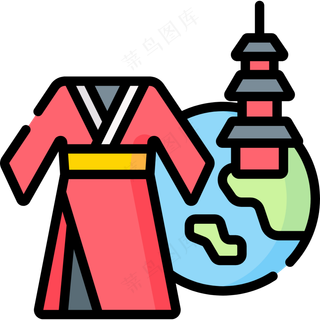 文化旅行 线性彩色图标