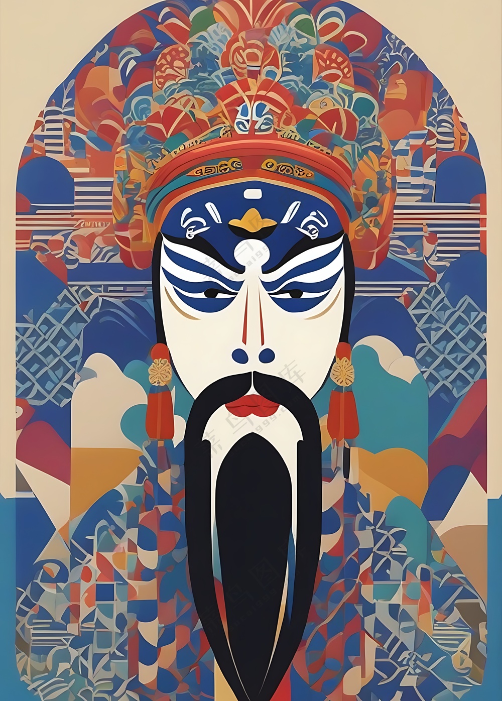 京剧脸人物_插画_扁平元素_图形丰富