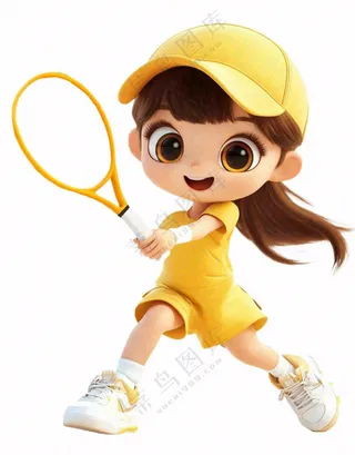 网球运动少女卡通插画免抠