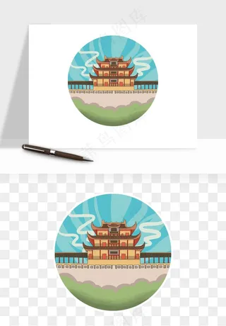 国潮城市地标山水建筑png免抠