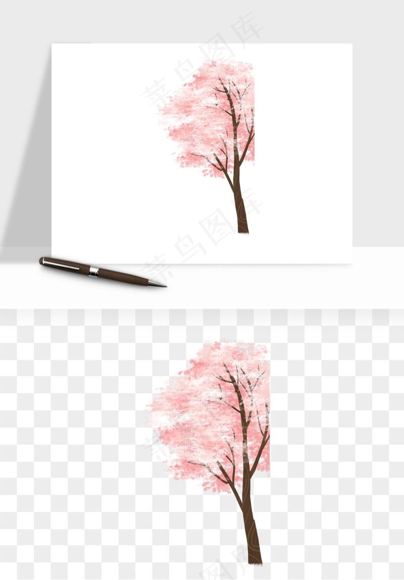手绘樱花树png免抠