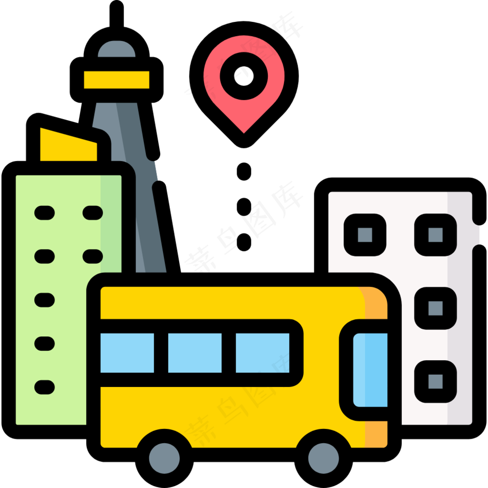 城市旅行 city tour 线性彩色图标