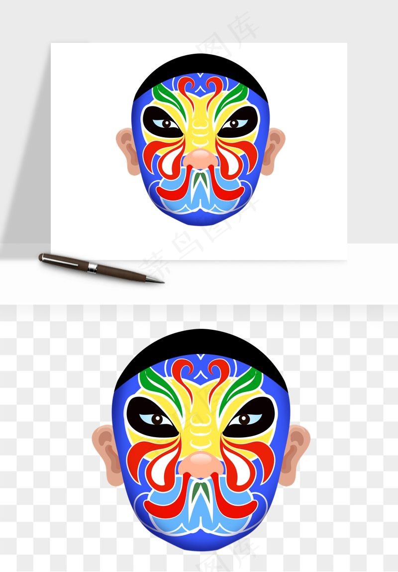 手绘戏剧脸谱卡通面具png免抠