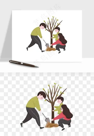 手绘植树节挖土人物png免抠
