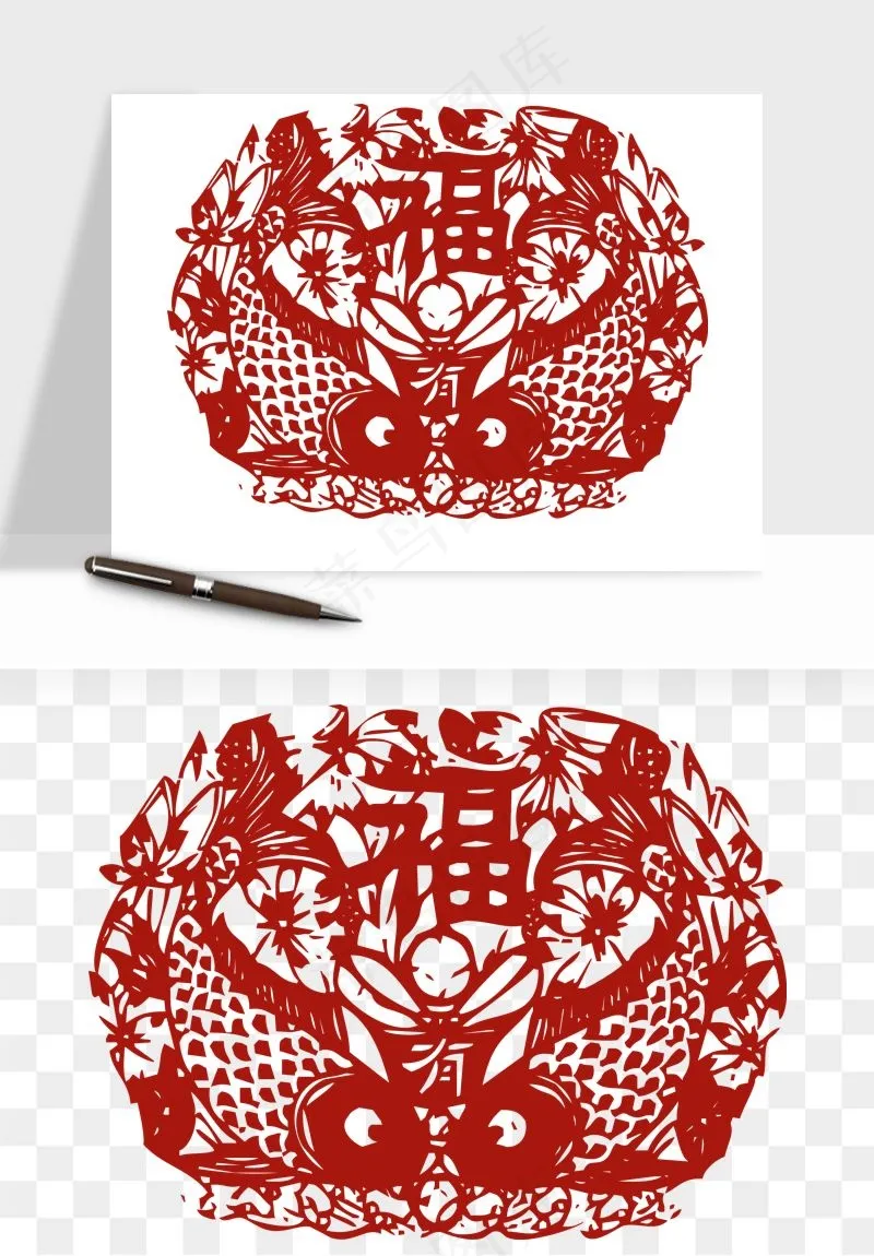 春节福字窗花剪纸png免抠