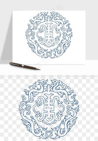 青花瓷花纹花卉图案png免抠