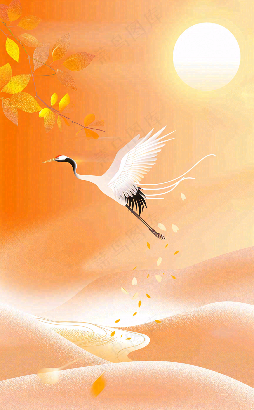 秋天白鹭齐飞黄了树叶重阳节立秋白鹭秋分插画背景