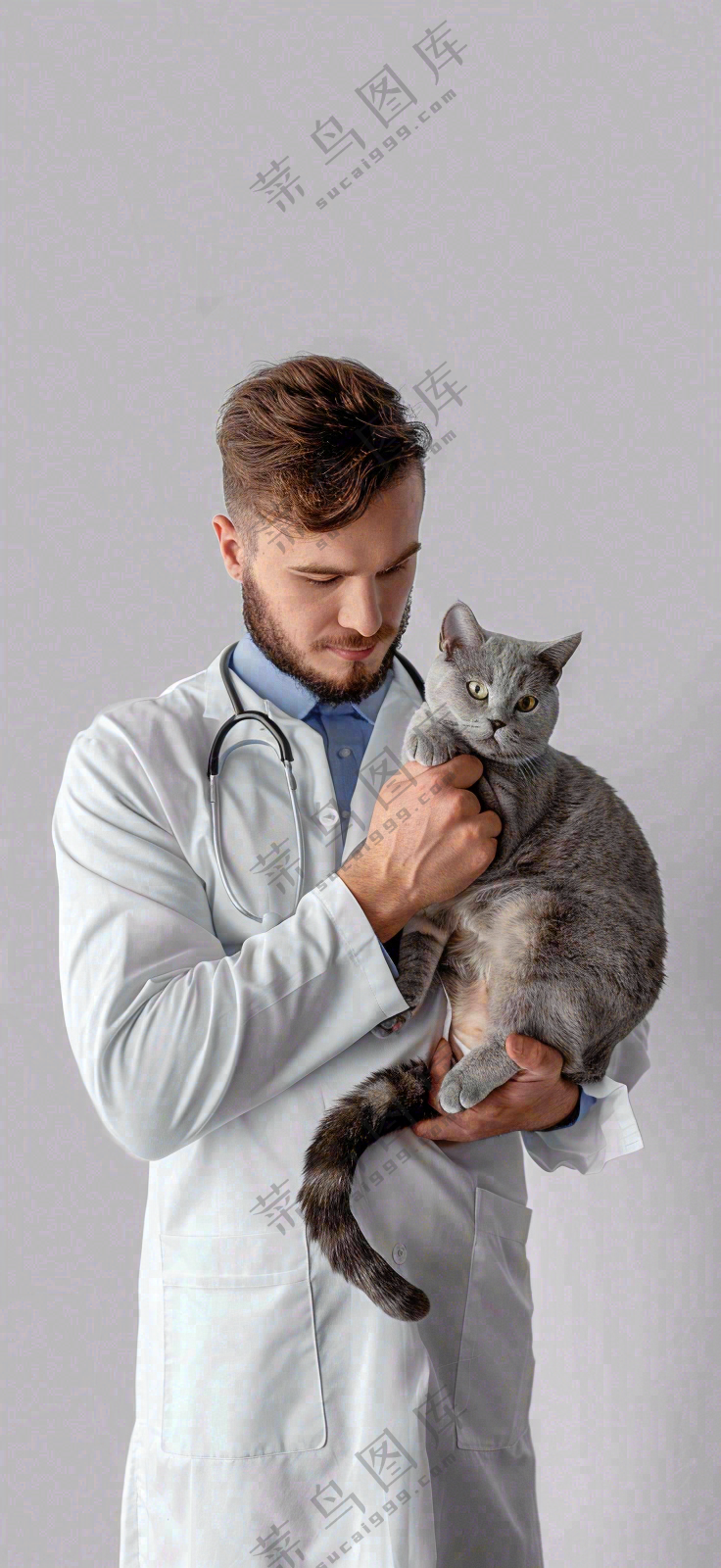 萌宠宠物医院医生抱着猫咪摄影图背景