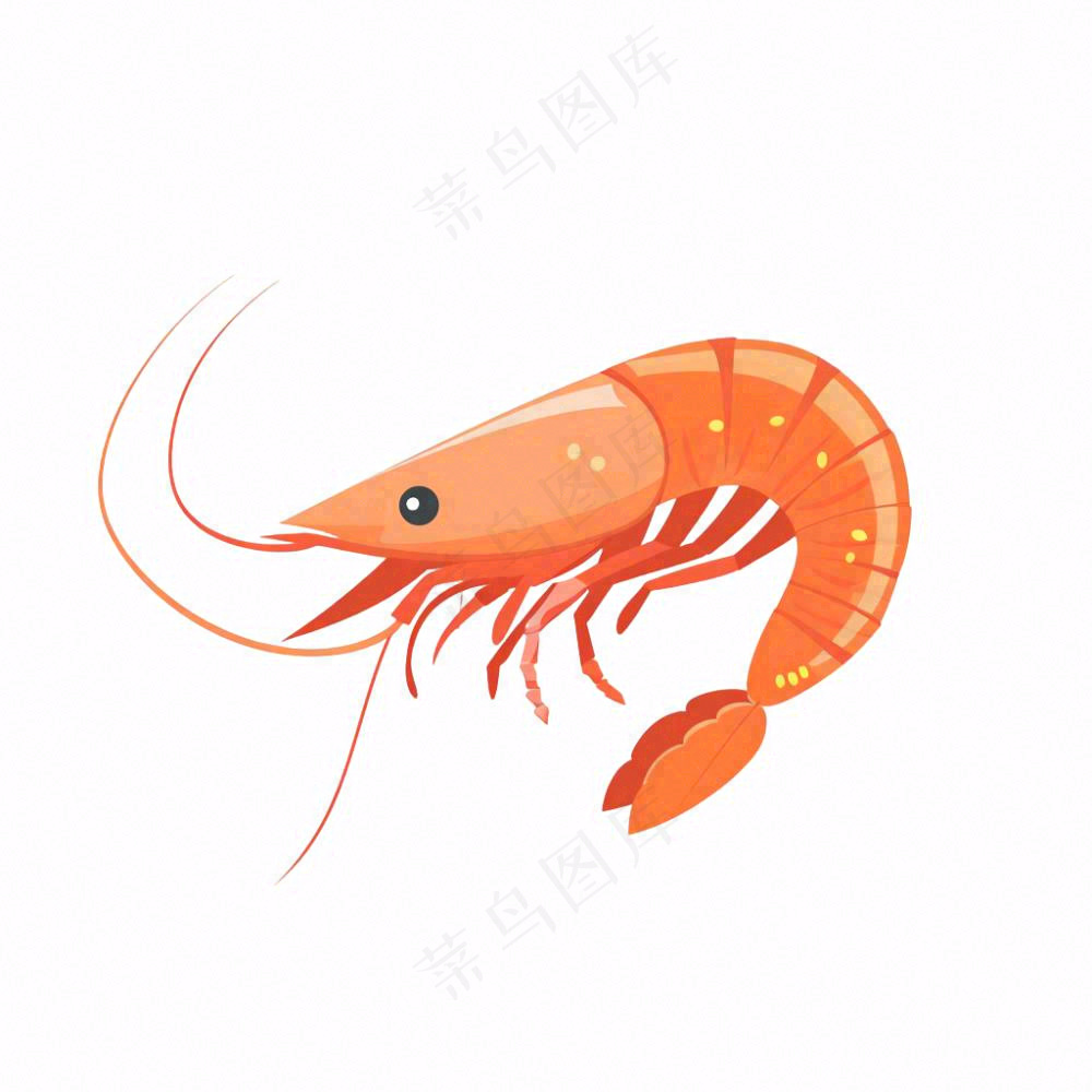 虾基围虾食物海洋卡通插画免抠