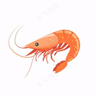 虾基围虾食物海洋卡通插画免抠
