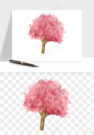 手绘浪漫花树桃花树png免抠