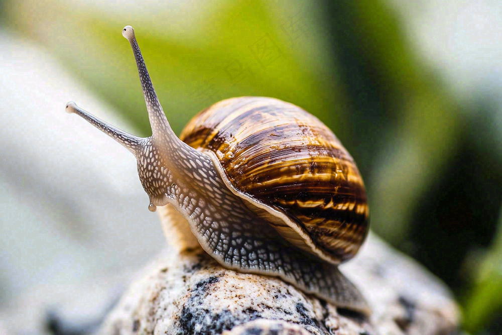 石头上的蜗牛昆虫摄影图