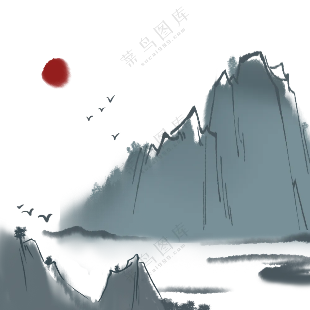 水墨远山意境写意山水画面(224)2000x2000