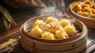 虾仁烧麦早点早餐美食摄影图