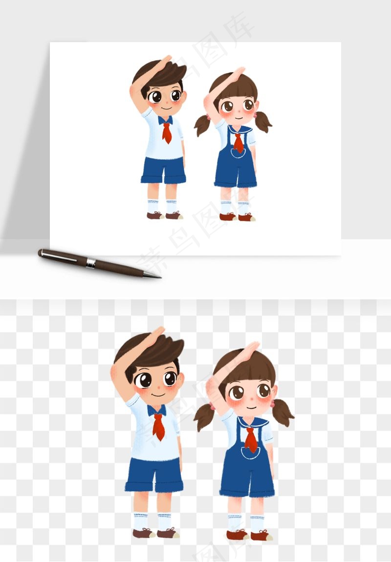 手绘学生少先队png免抠