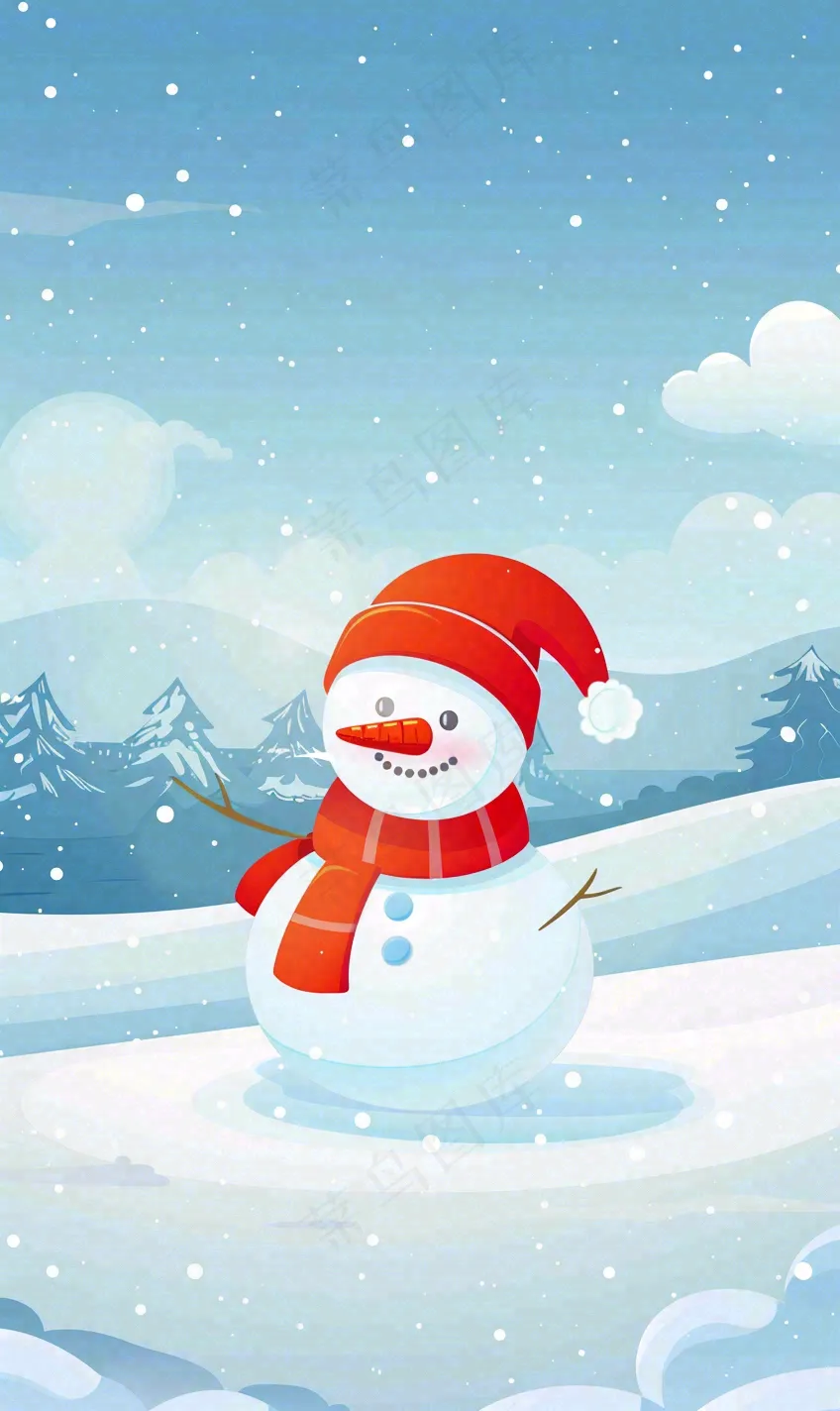 冬天白雪覆盖寒冷唯美雪景小寒插画背景