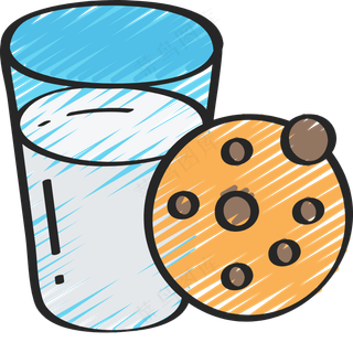 牛奶和曲奇饼干 铅笔手绘图标icon